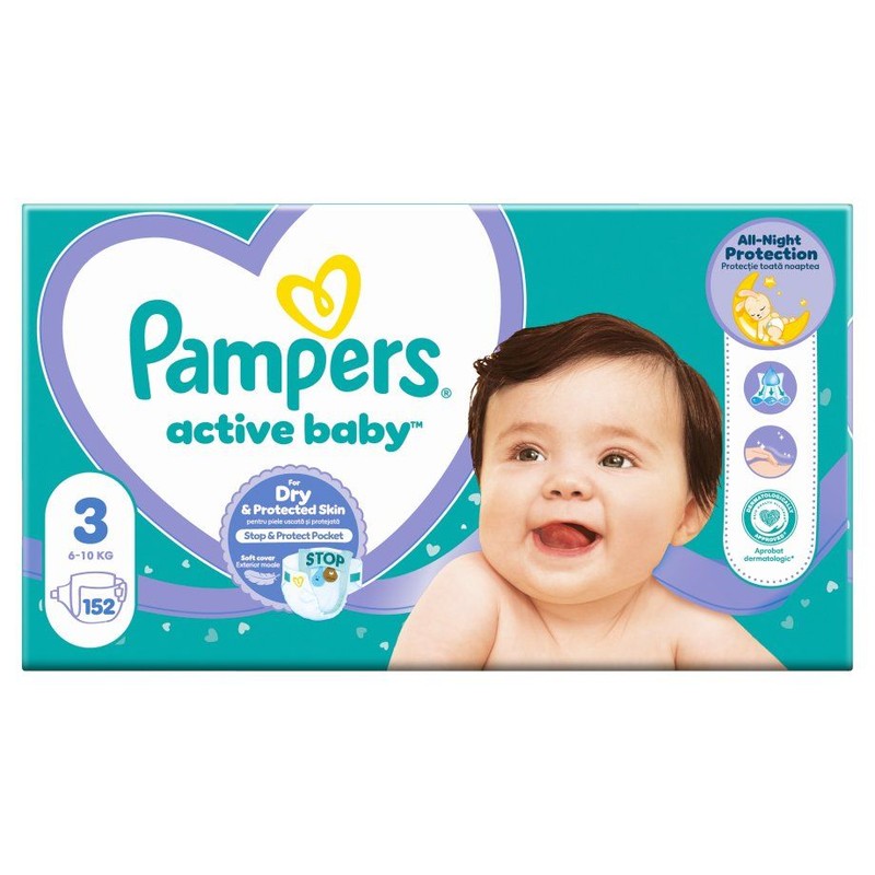Pieluszki Active baby 3  6-10 kg Pampers 152 sztuki