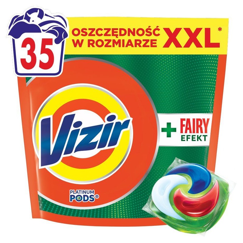 Kapsułki do prania + Fairy Efekt Platinum Pods Vizir 35 kapsułek