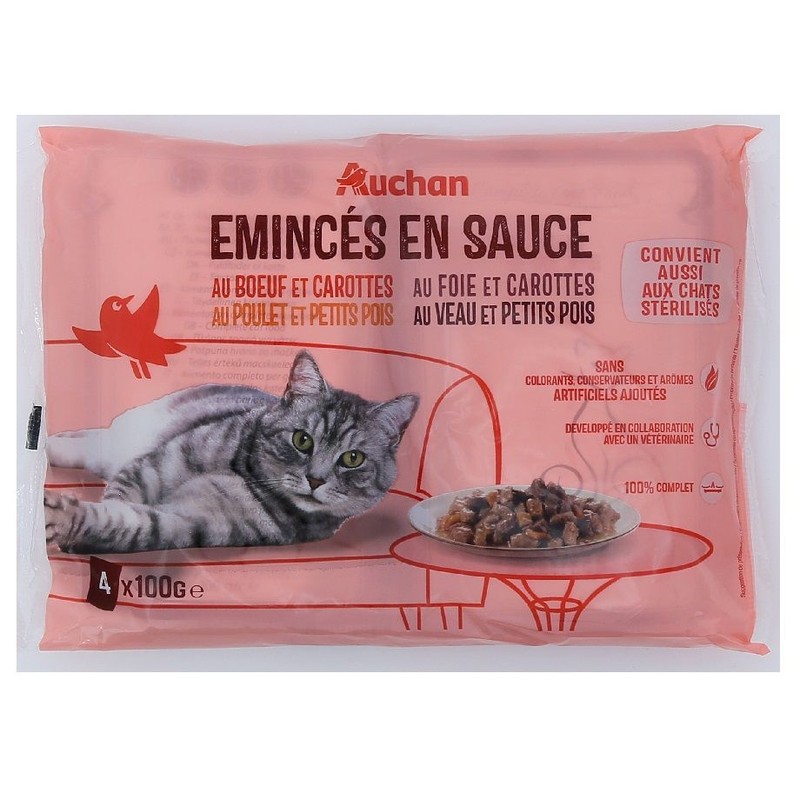 Mokra karma dla kotów mięsny mix  Auchan 4 x 100 g