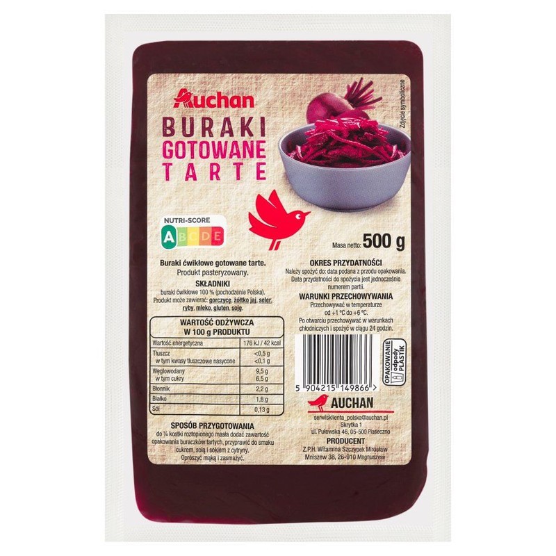 Buraki gotowane tarte  Auchan 500 g