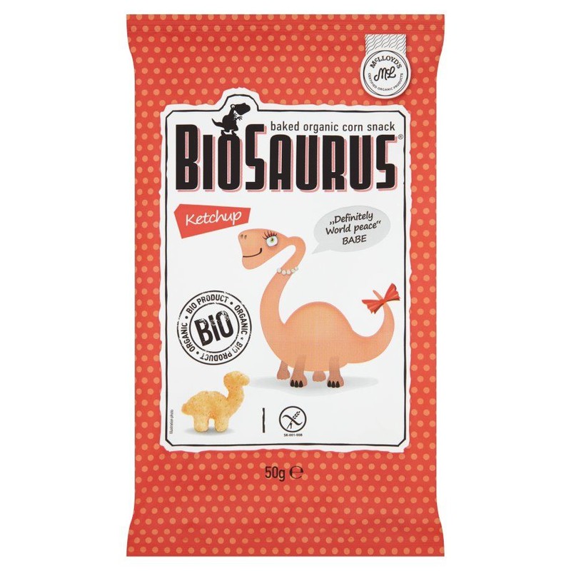 BIO Ekologiczne pieczone chrupki kukurydziane o smaku ketchupowym BioSaurus 50 g