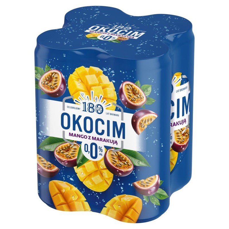 Piwo bezalkoholowe smakowe Radler Mango z Marakują alk. do 0,5% obj. Okocim 4 x 500 ml