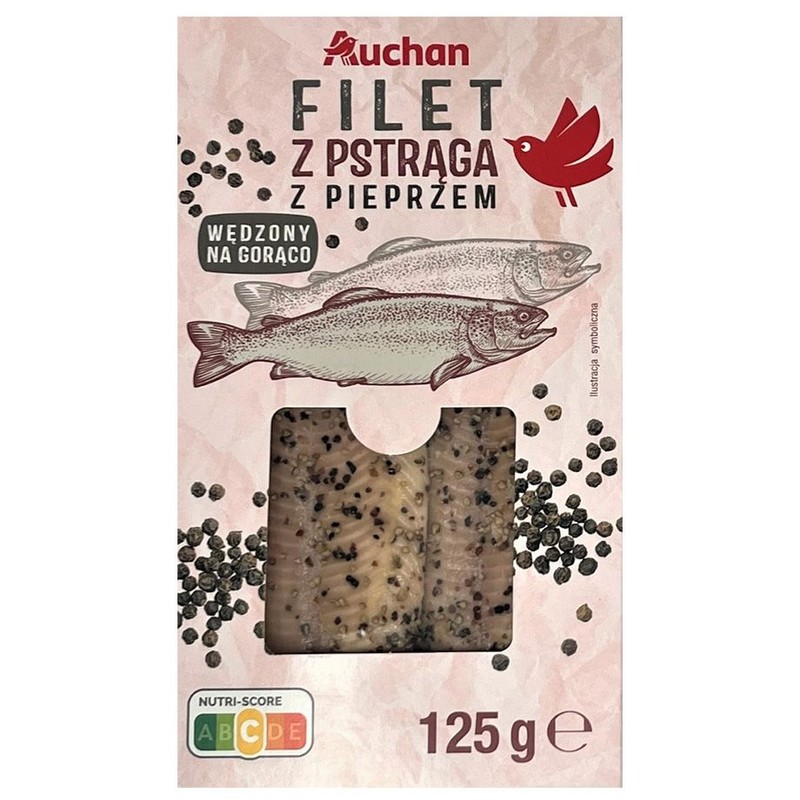 Filety z pstrąga wędzonego z pieprzem Auchan 125 g