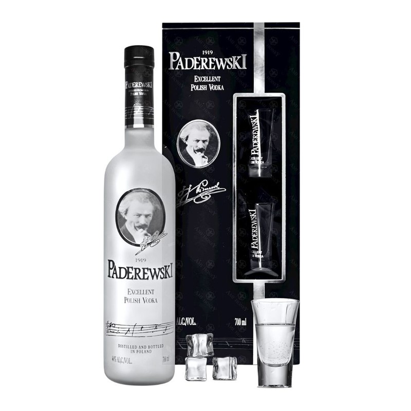Zestaw wódka czysta Excellent alk. 40,0% obj. + 2 kieliszki Paderewski 700 ml
