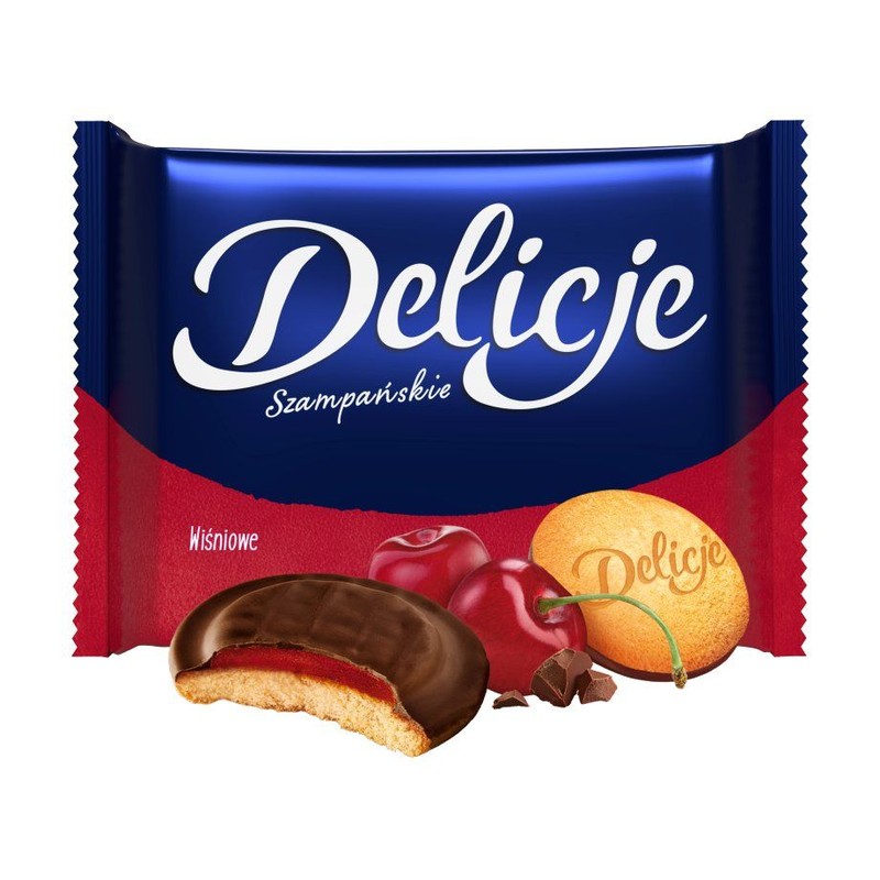 Biszkopty z galaretką wiśniową oblane czekoladą Delicje 294 g