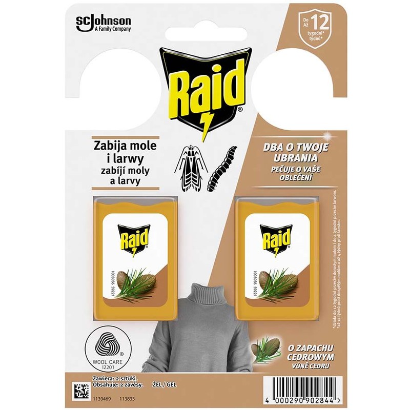 Zawieszki przeciw molom w żelu o zapachu cedrowym Raid 2 sztuki