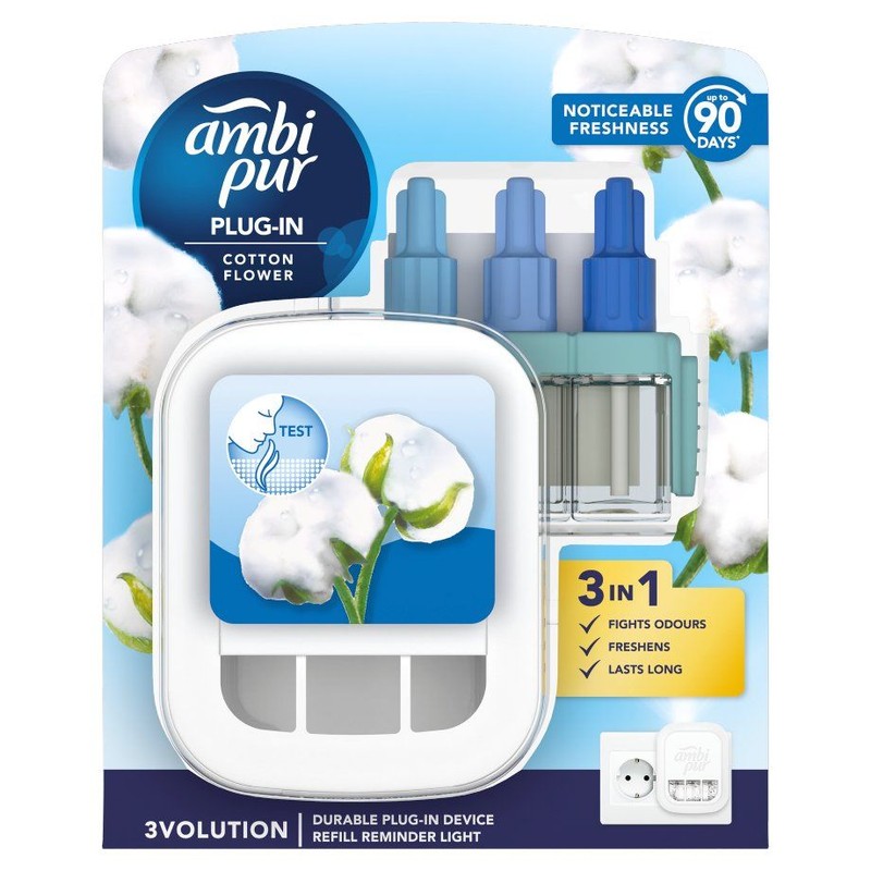 Odświeżacz elektryczny 3Volution + wkład 20 ml Cotton Flower Ambi Pur zestaw