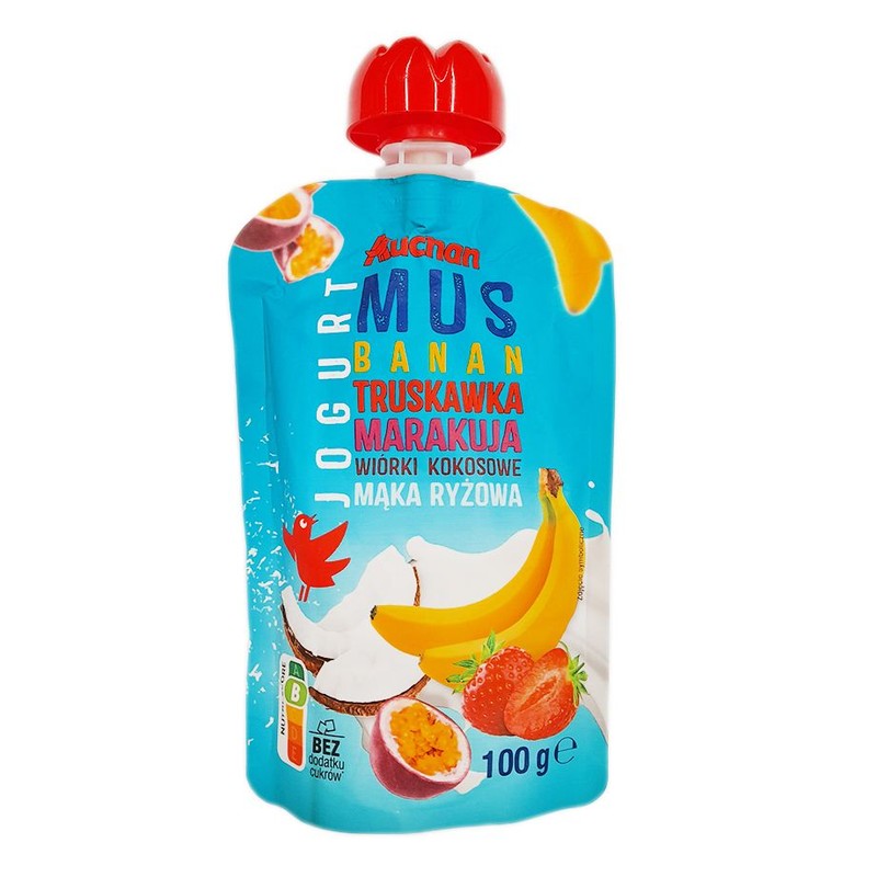 Mus jogurt banan truskawka makakuja mąka ryżowa Auchan 100 g