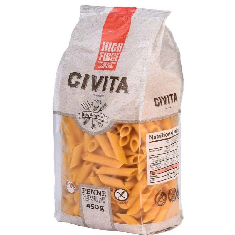 Bezglutenowy makaron kukurydziany Penne 3x błonnik Civita 450 g