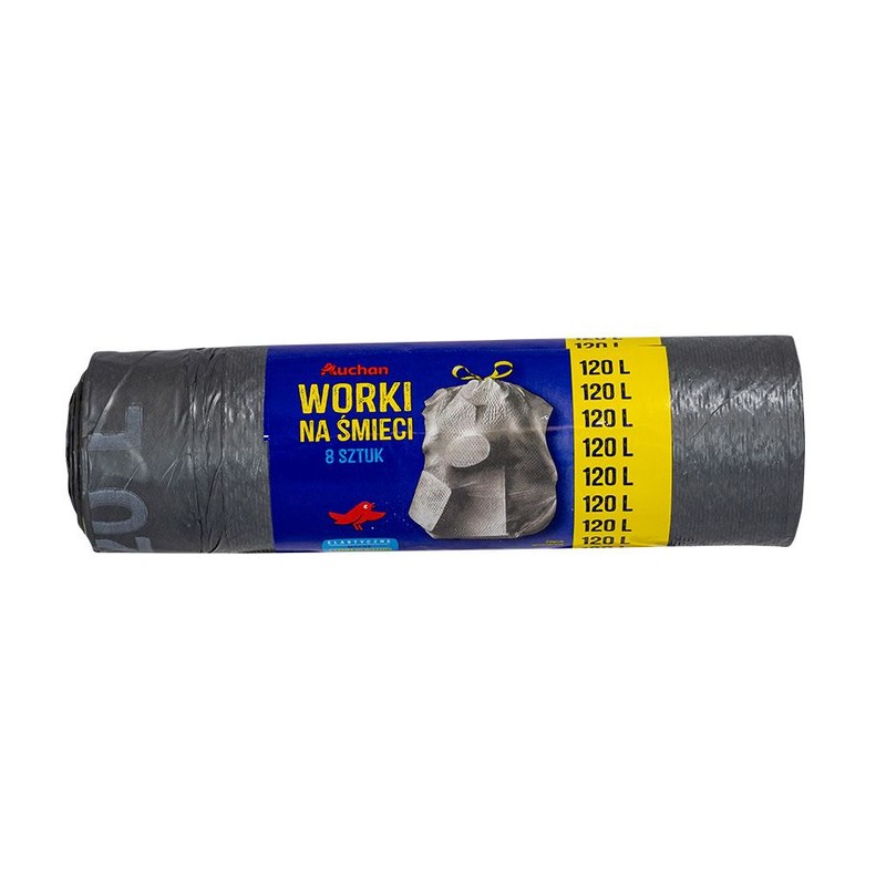 Worki LD srebrne 120L z taśmą Auchan 8 sztuk