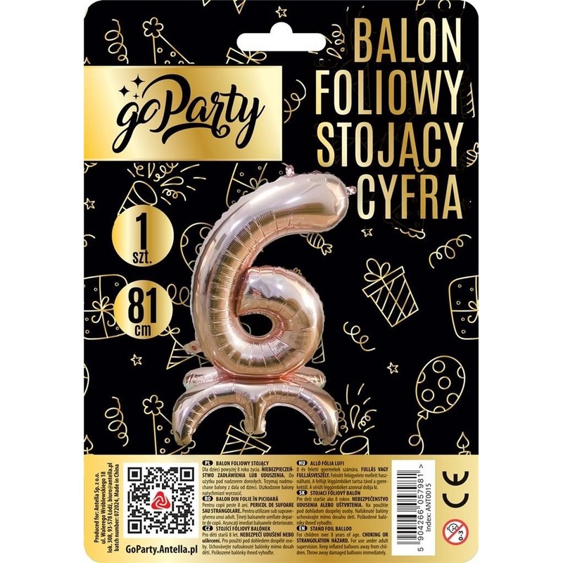 Balon foliowy stojący cyfra 6 GoParty 1 sztuka