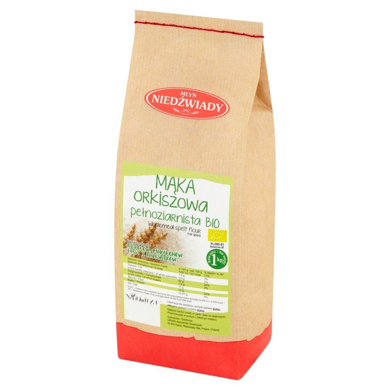 BIO Mąka orkiszowa pełnoziarnista Młyn Niedźwiady 1 kg