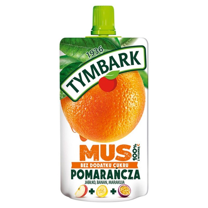 Mus owocowy 100% pomarańcza-marakuja-jabłko-banan Tymbark 120 ml