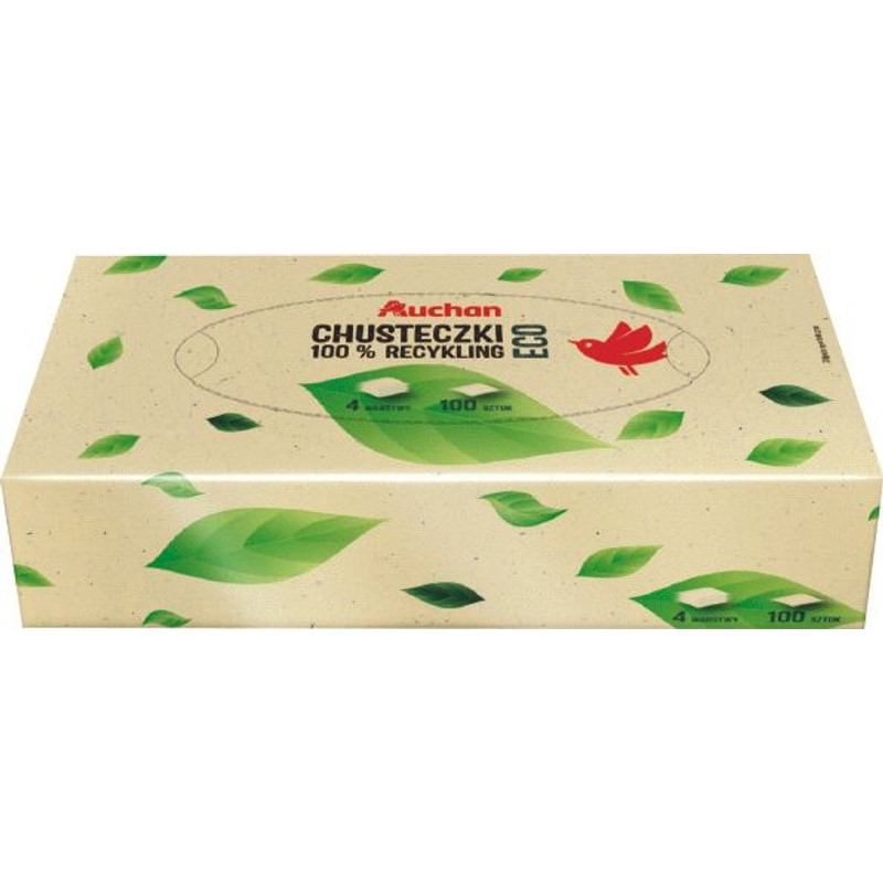 Chusteczki kosmetyczne Eco 4 warstwowe   Auchan 100 sztuk
