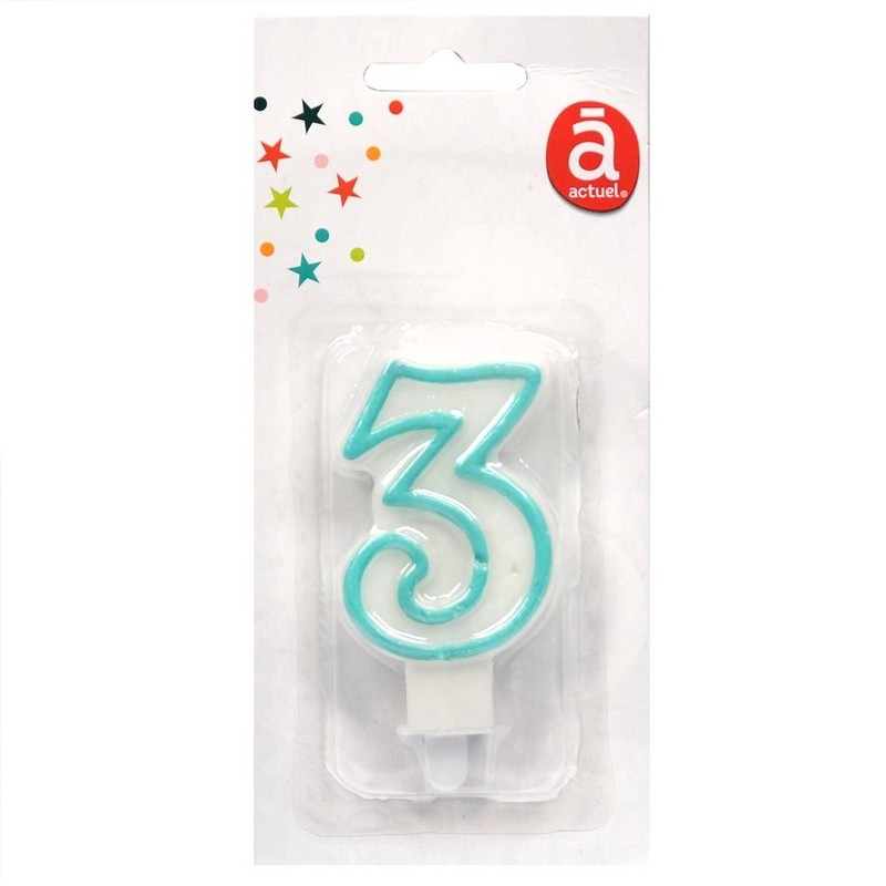 Świeczka urodzinowa "3" 7,5 cm Niebieska Actuel 1 sztuka