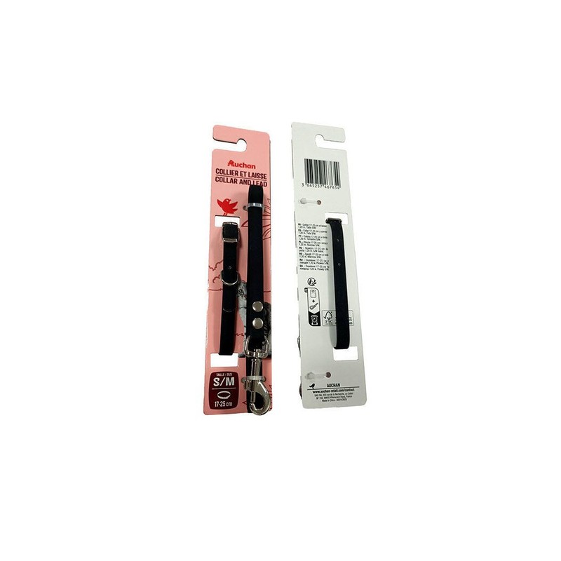 Obroża 17-25 cm + smycz 120 cm czarna Auchan 1 sztuka