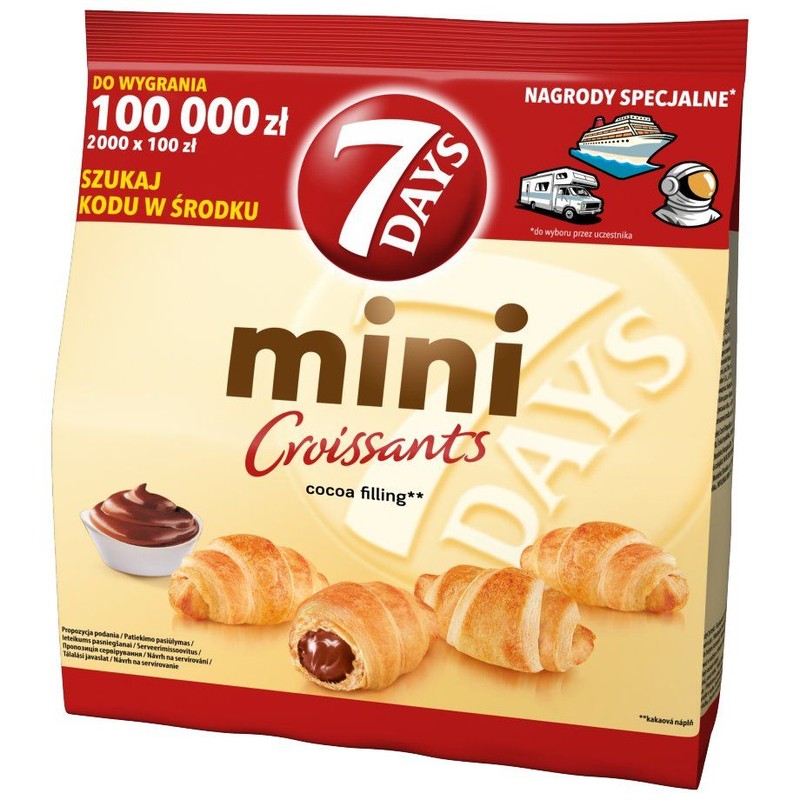 Mini croissants z nadzieniem kakaowym 7 Days 185 g