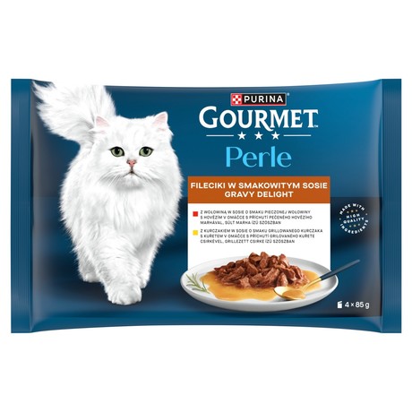 Gourmet Perle Karma dla dorosłych kotów fileciki w smakowitym sosie 4 x 85 g