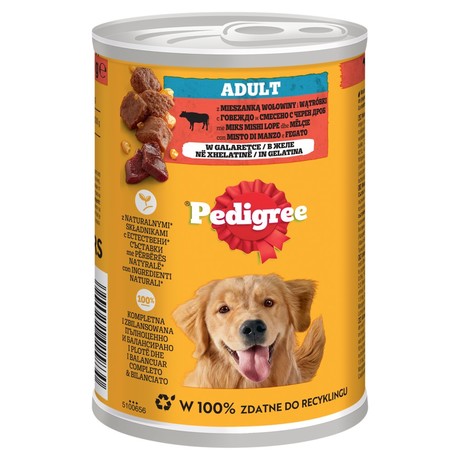 Pedigree Mokra karma dla dorosłych psów z mieszanką wołowiny i wątróbki w galaretce 400 g