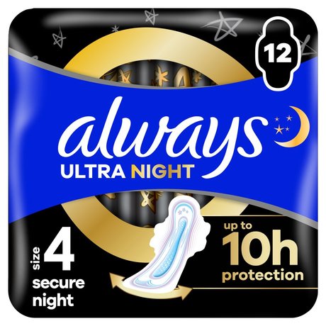 Always Podpaski Ultra Secure Night (rozmiar 4) Podpaski ze skrzydełkami, x 12]