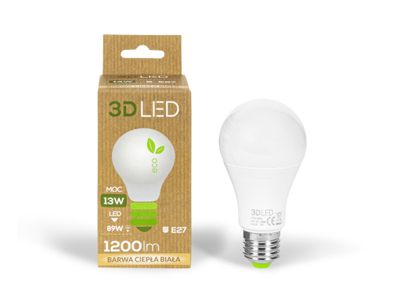 3D Led Żarówka ciepła biała E27 15W