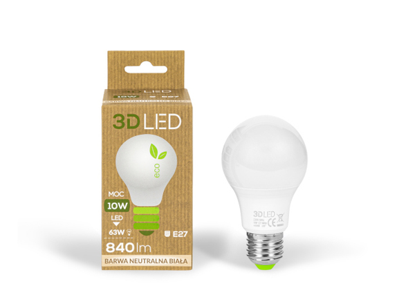 3D LED  Żarówka barwa neutralna A60 10W E27