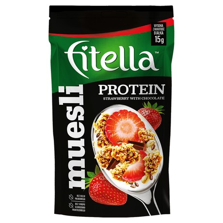 Fitella Musli chrupkie truskawkowe z wysoką zawartością białka 50 g
