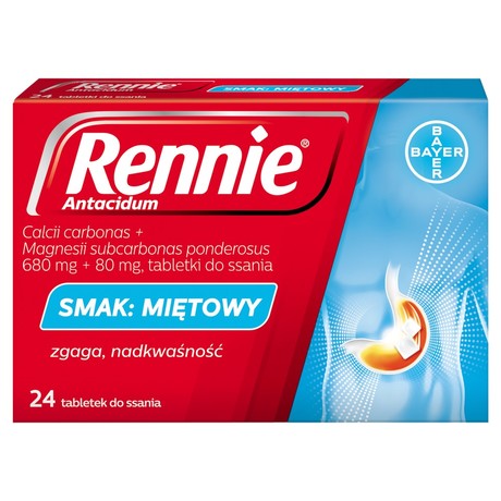 Rennie Antacidum 680 mg + 80 mg Tabletki smak miętowy 24 sztuki