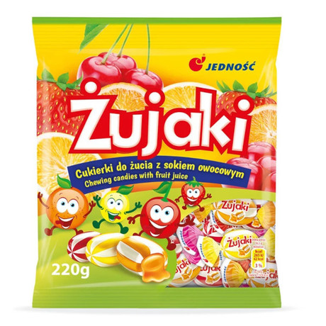 Żujaki Cukierki do żucia z sokami owocowymi 220g
