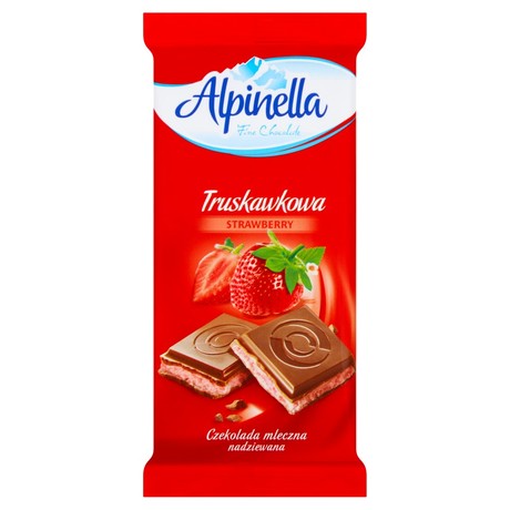 Alpinella Czekolada mleczna nadziewana truskawkowa 100 g