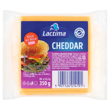 Lactima Ser topiony w plasterkach cheddar 350 g (28 x 12,5 g)
