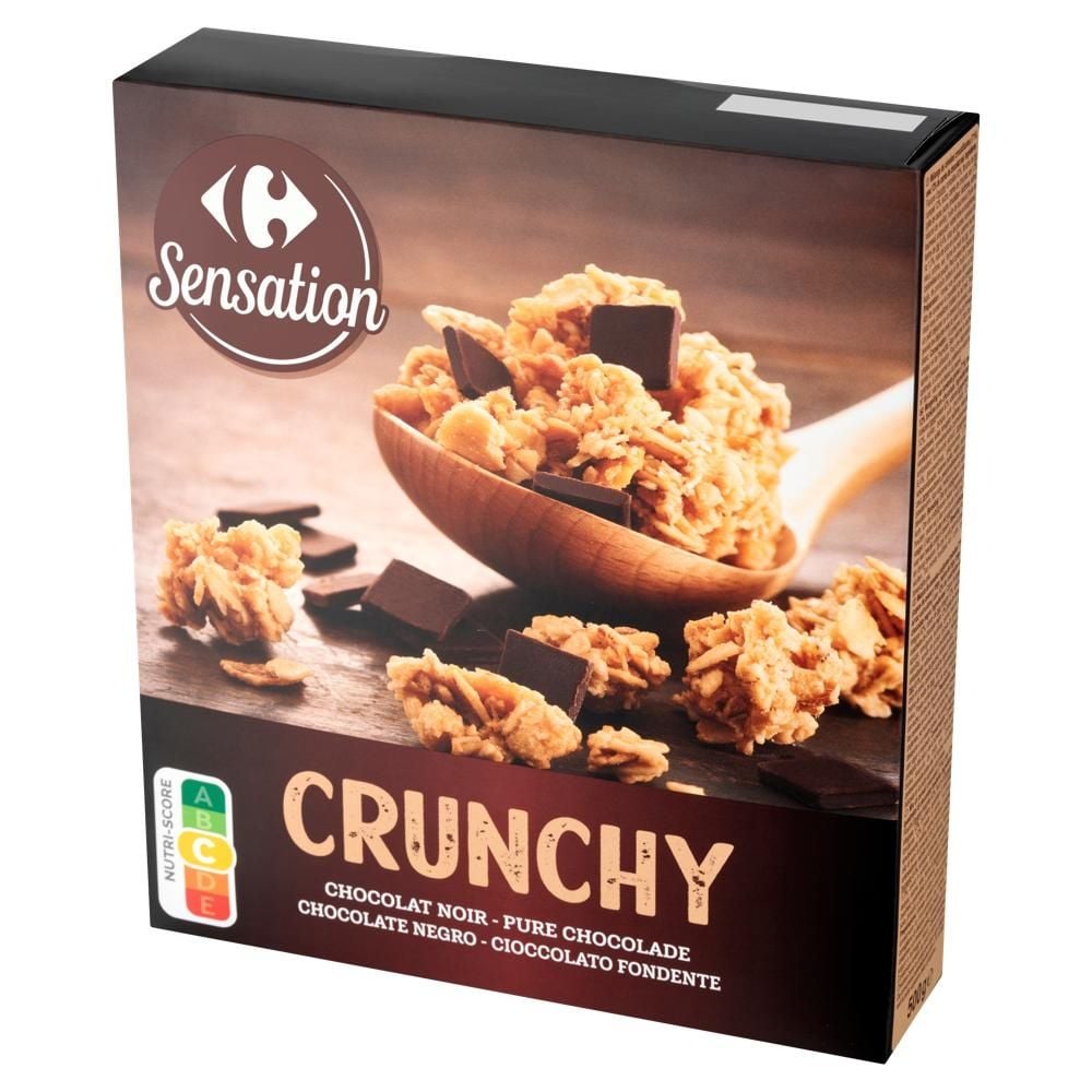 Carrefour Sensation Chrupiąca mieszanka płatków zbożowych z kwadratami ciemnej czekolady 500 g