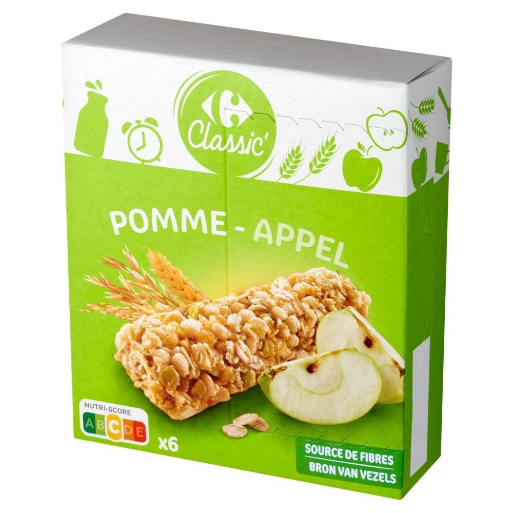 Carrefour Classic Batoniki zbożowe z suszonym zielonym jabłkiem 126 g (6 x 21 g)