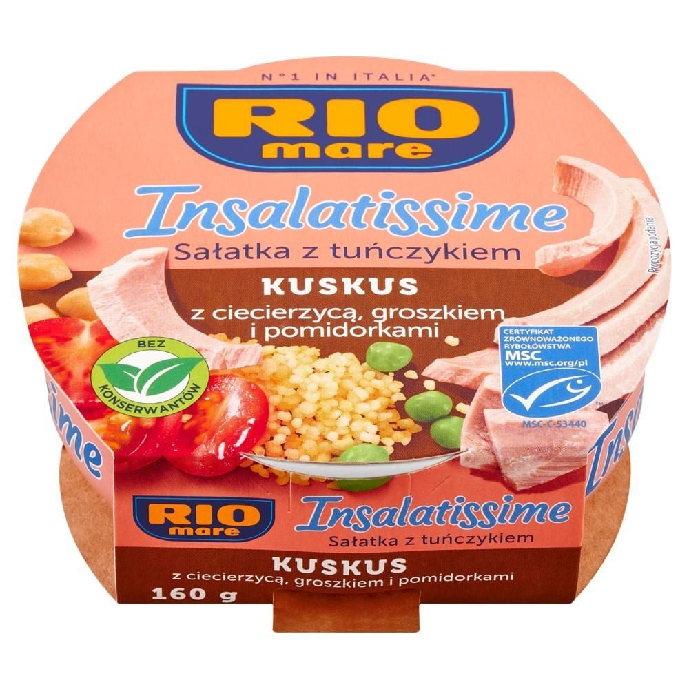 Rio Mare Insalatissime Sałatka z tuńczykiem kuskus z ciecierzycą groszkiem i pomidorkami 160 g
