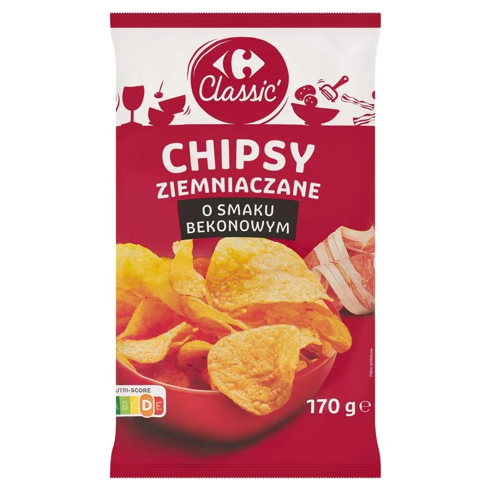 Carrefour Classic Chipsy ziemniaczane o smaku bekonowym 170 g