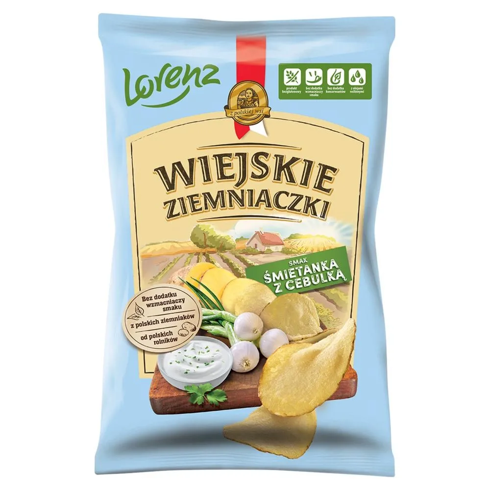 Wiejskie Ziemniaczki Chipsy ziemniaczane smak śmietanka z cebulką 130 g
