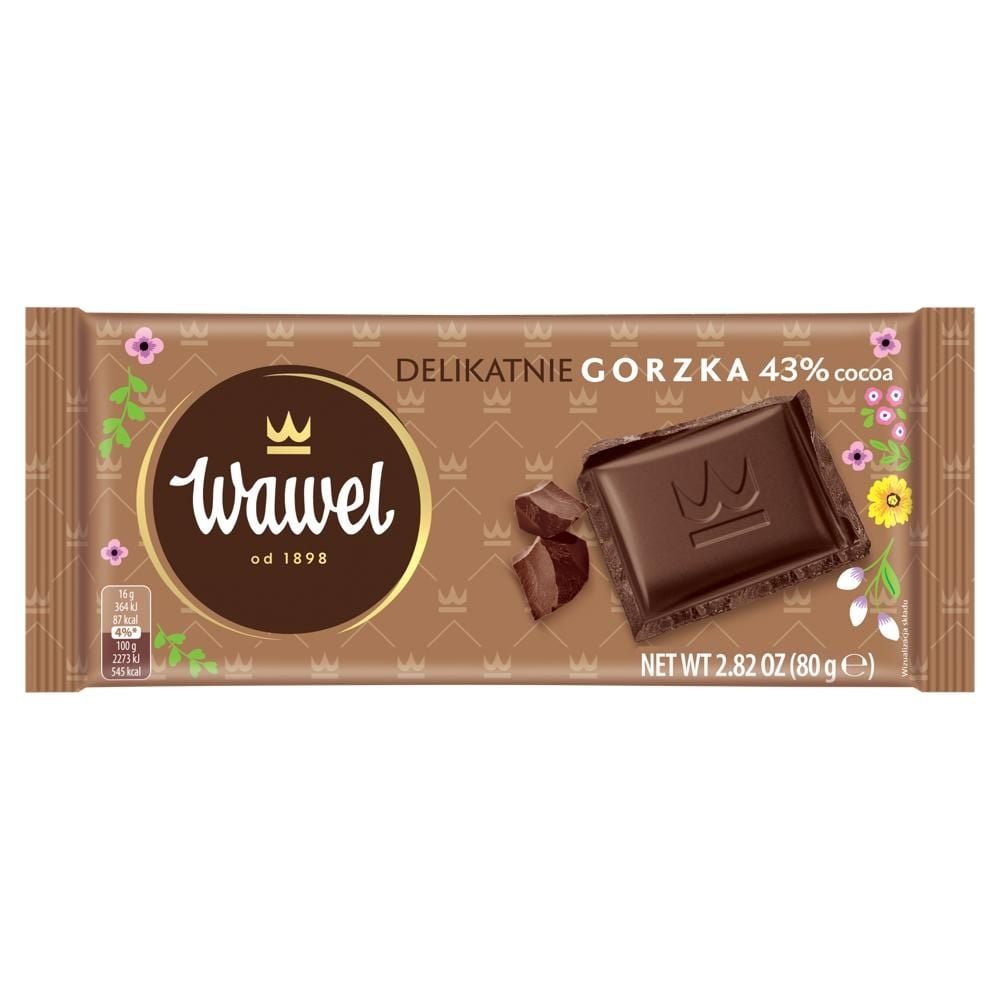 Wawel Czekolada delikatnie gorzka 43 % Cocoa 80 g