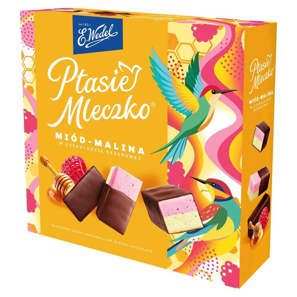 E. Wedel Ptasie mleczko miód-malina w czekoladzie deserowej 340 g