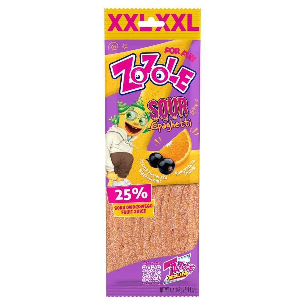 Zozole Sour Spaghetti Żelki o smaku pomarańczowym i czarnej porzeczki 145