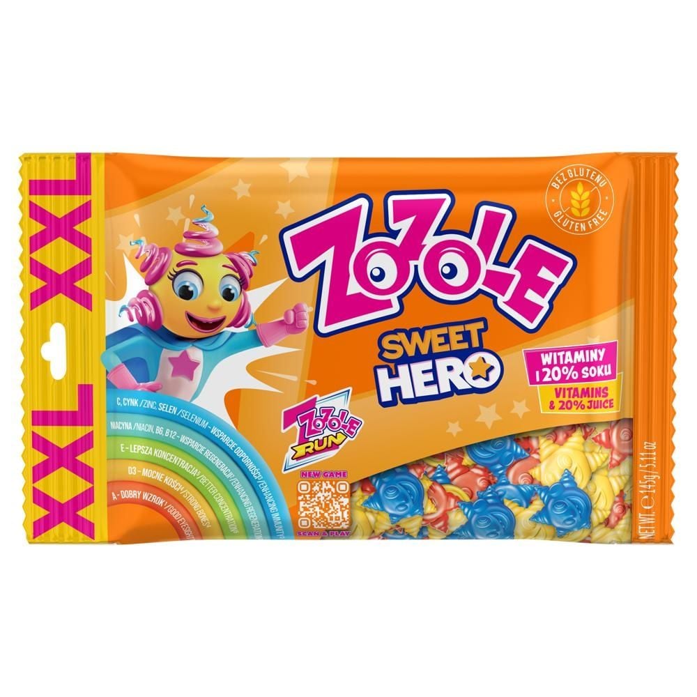 Zozole Sweet Hero Mix żelków o smaku wiśniowym truskawkowym marakui i pomarańczy 145 g
