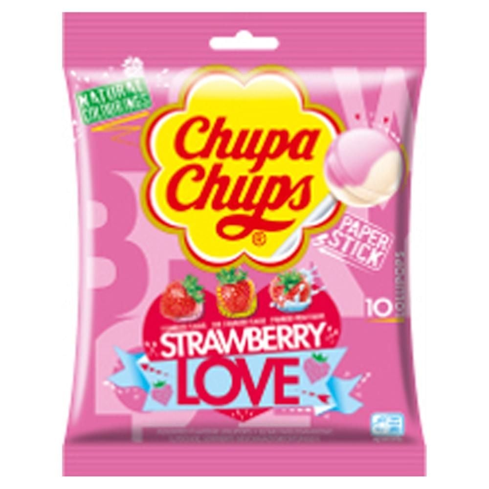 Chupa Chups Strawberry Love Lizaki wielosmakowe 120 g (10 sztuk)