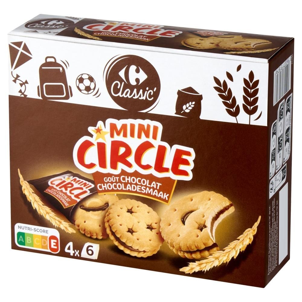 Carrefour Classic Mini Circle Miniciasteczka z nadzieniem o smaku czekoladowym 168 g