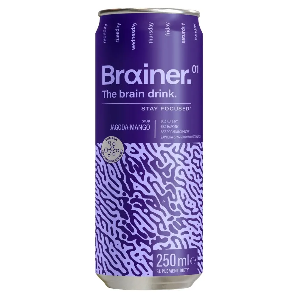 Brainer Drink gazowany smak jagoda-mango 250 ml