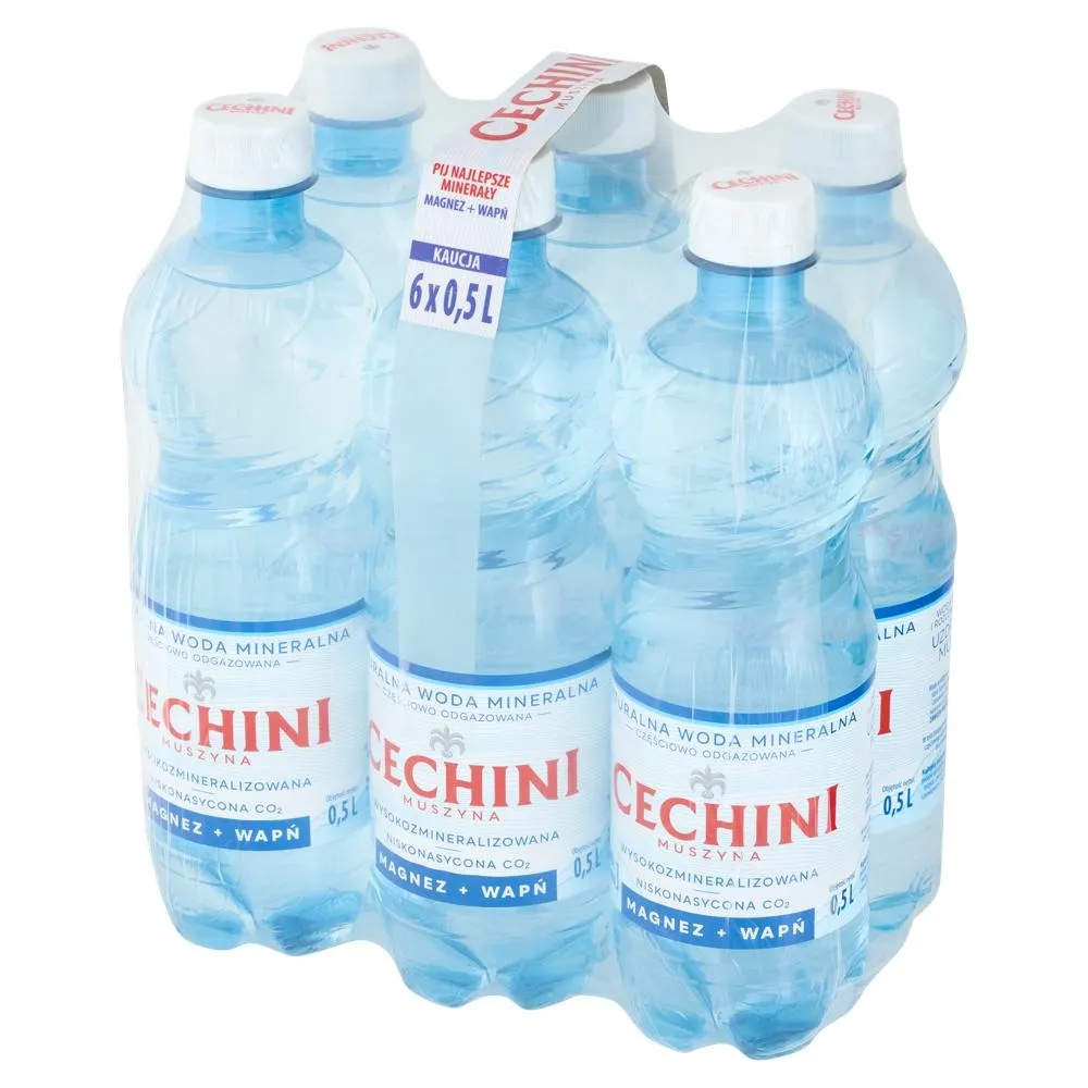 Cechini Muszyna Naturalna woda mineralna wysokozmineralizowana niskonasycona CO₂ 6 x 0,5 l