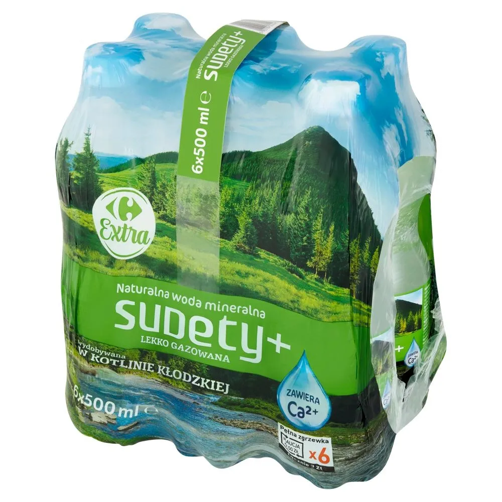 Carrefour Extra Sudety+ Naturalna woda mineralna lekko gazowana 6 x 500 ml