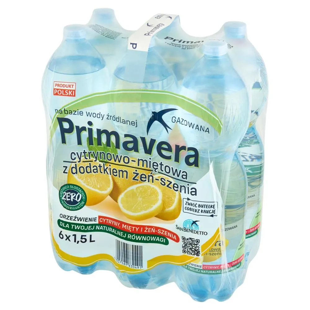 Primavera Napój gazowany o smaku mięty i cytryny 6 x 1,5 l