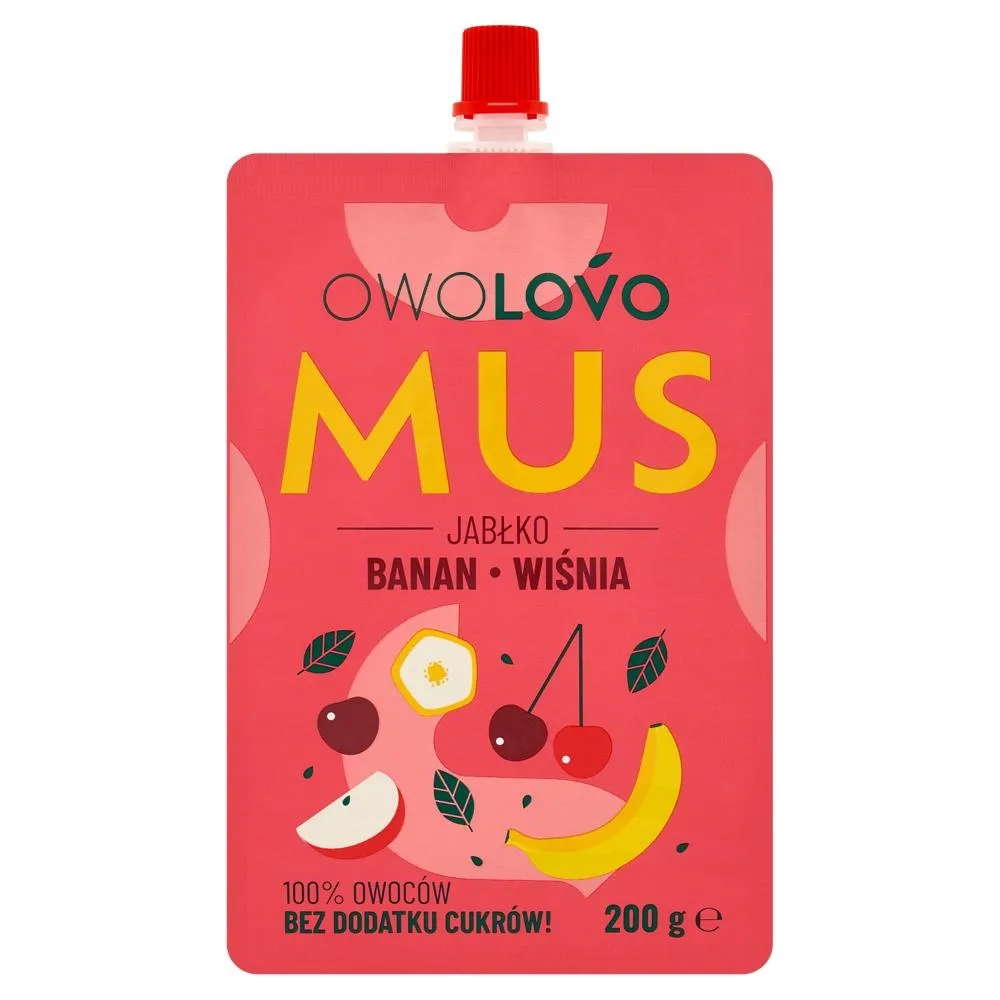 Owolovo Mus jabłko banan wiśnia 200 g