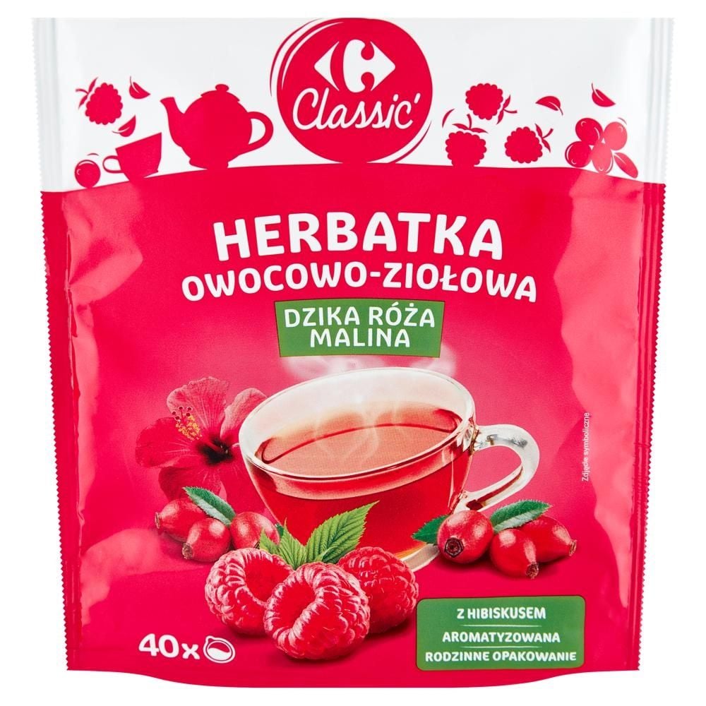 Carrefour Classic Herbatka owocowo-ziołowa dzika róża malina 80 g (40 x 2 g)