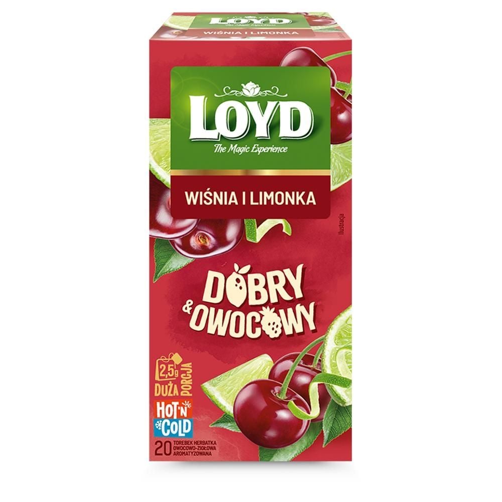 Loyd Dobry & Owocowy Herbatka owocowo-ziołowa aromatyzowana o smaku wiśni limonki 50 g (20 x 2,5 g)