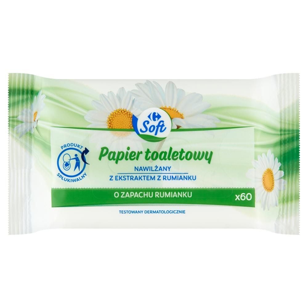 Carrefour Soft Papier toaletowy nawilżany o zapachu rumianku 60 sztuk